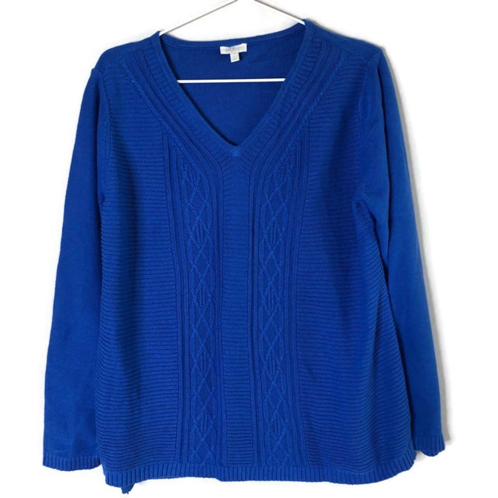 Talbots Petite Blue V Neck Sweater SZ L
